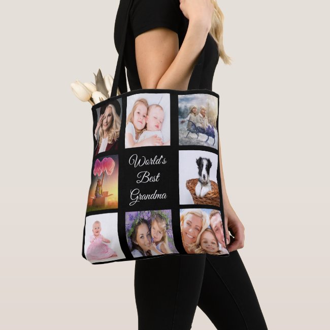 Photo collage best grandma world black tote bag
