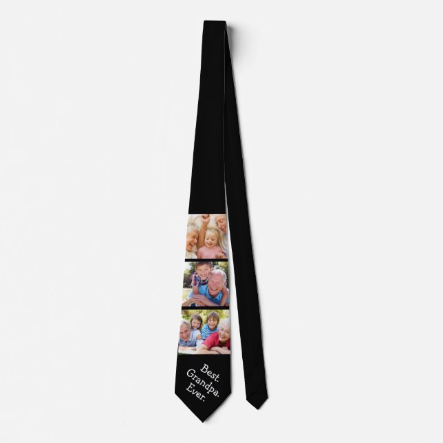 Photo Collage Best Grandpa Ever Black White Neck Tie (Front)