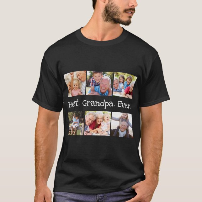 Photo Collage Best Grandpa Ever Black White T-Shirt (Front)