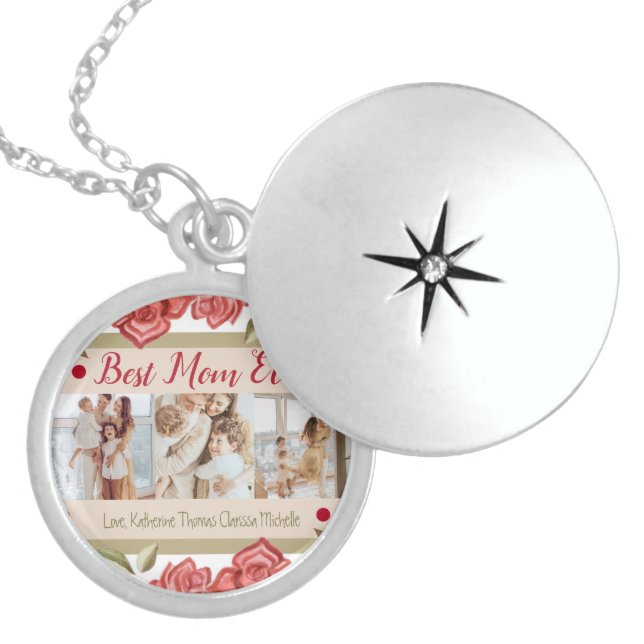 Photo Collage Best Mom Ever Elegant Mothers Day Locket Necklace (Front)