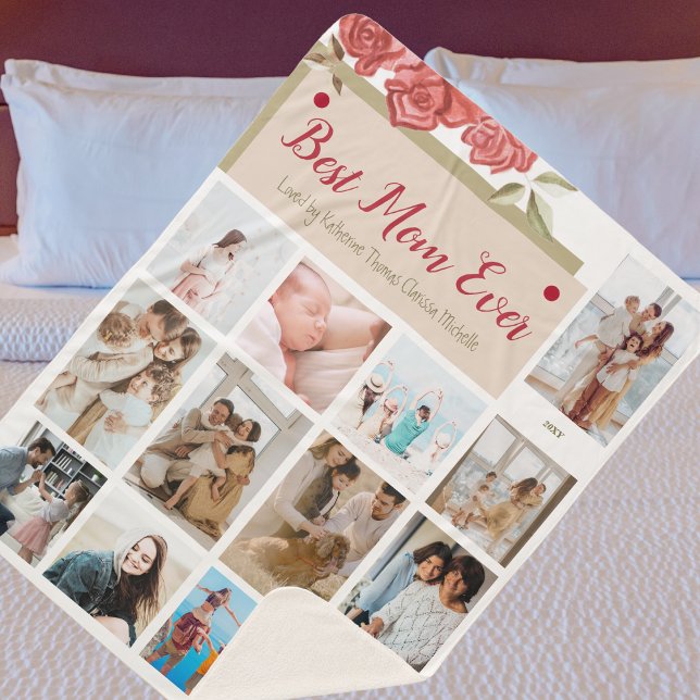 Photo Collage Best Mom Ever Modern Mothers Day Sherpa Blanket (Creator Uploaded)