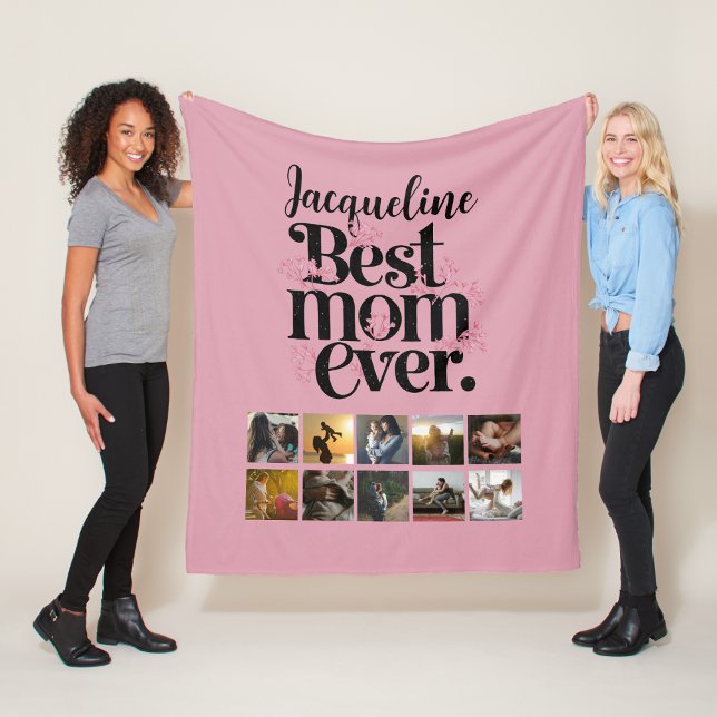 Photo Collage Best Mom Ever Retro Typography Fleece Blanket (Photo Collage Best Mom Ever Retro Typography Fleece Blanket
)