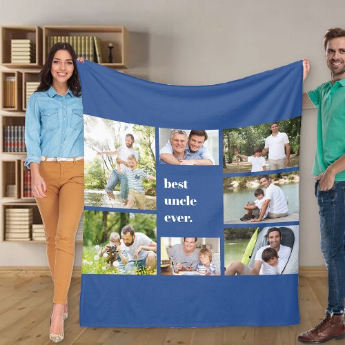 Photo Collage Best Uncle Ever Blue Fleece Blanket