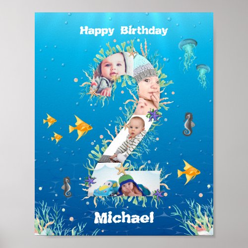 Photo Collage Big 2nd Birthday Under The Sea Poster