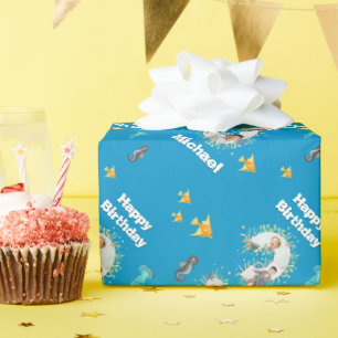 Photo Collage Big 3rd Birthday Under The Sea Wrapping Paper