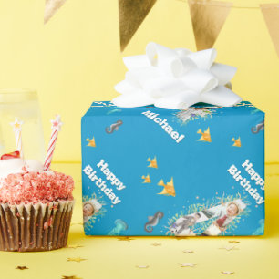 Photo Collage Big 4th Birthday Under The Sea Wrapping Paper