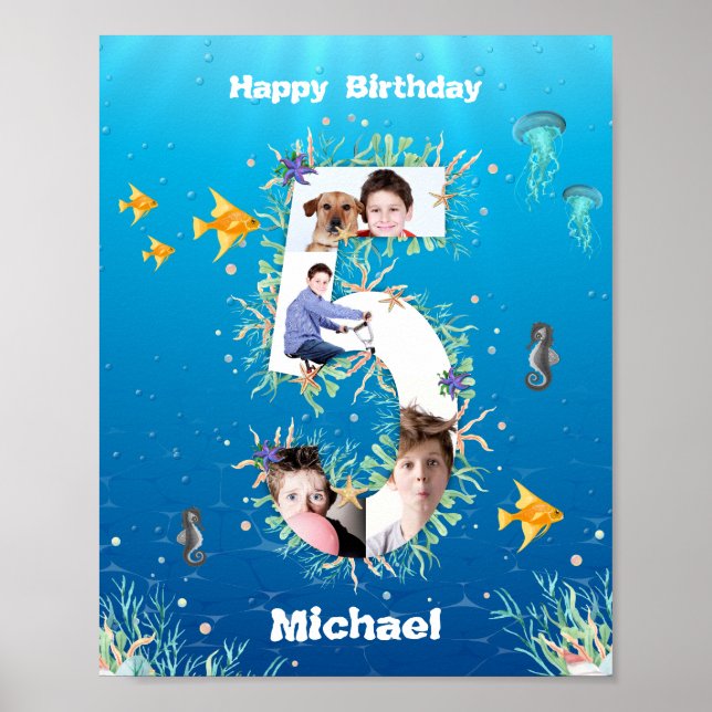 Photo Collage Big 5th Birthday Under The Sea Poster (Front)