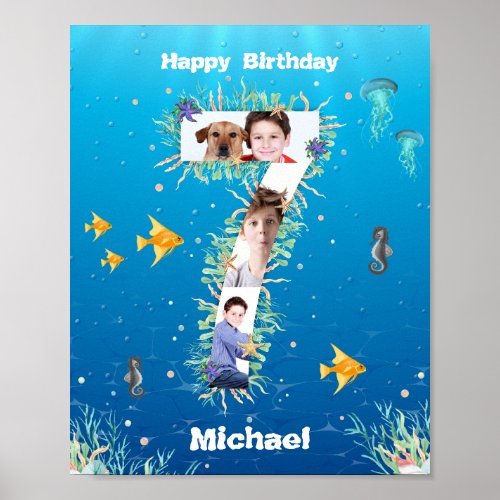 Photo Collage Big 7th Birthday Under The Sea Poster