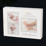 Photo Collage Birth Stats Name I Love Grandma Wooden Box Sign<br><div class="desc">Quaint vintage white wood look with your personal photos,  baby name & stats. “I Love Grandma.”  Display on table or hang on wall.  Makes a great gift for grandma,  grandpa,  Mom or Dad.</div>