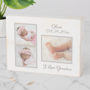 Photo Collage Birth Stats Name I Love Grandma Wooden Box Sign