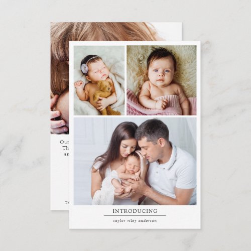 Photo Collage Birth Stats New Baby Thank You Card