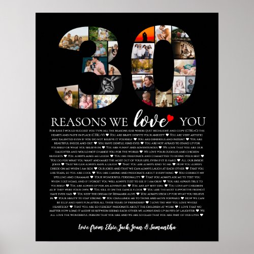 photo collage birthday 30 reasons why we love you poster