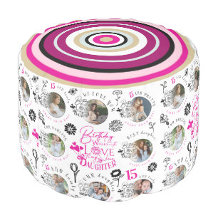 Photo Collage Birthday Design For Daughter Pouf