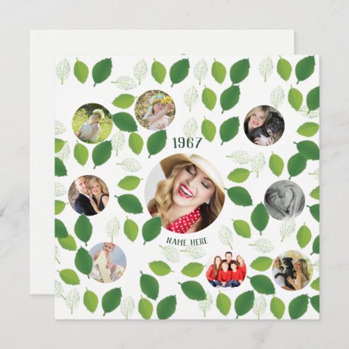 PHOTO COLLAGE  Birthday Invitation Green Leaves