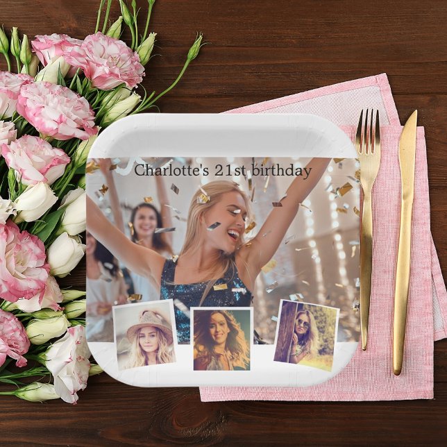 Photo collage birthday party paper plates (Creator Uploaded)