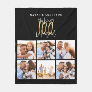 Photo collage black and gold 0th birthday fleece b