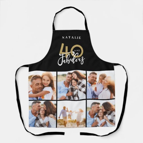 Photo collage black and gold 40th birthday modern apron