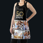 Photo collage black and gold 50th birthday modern  apron<br><div class="desc">Photo collage black and gold 50th birthday modern typography design.</div>