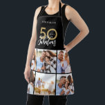 Photo collage black and gold 50th birthday modern  apron<br><div class="desc">Photo collage black and gold 50th birthday modern typography design.</div>