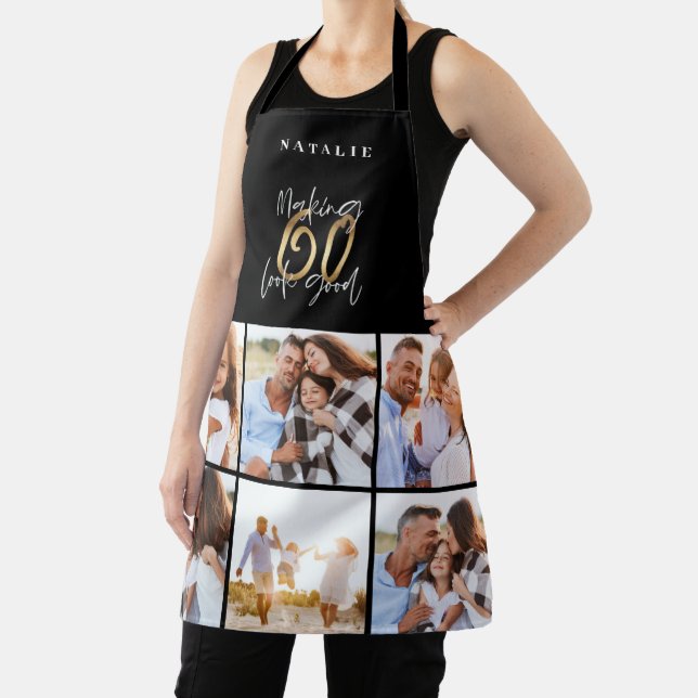 Photo collage black and gold 60th birthday modern apron (Insitu)