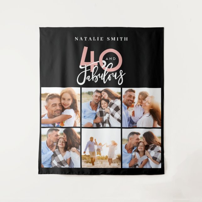 Photo collage black and pink 40 and fabulous tapestry (Front)