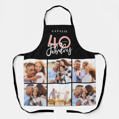 Photo collage black and pink 40th birthday modern apron