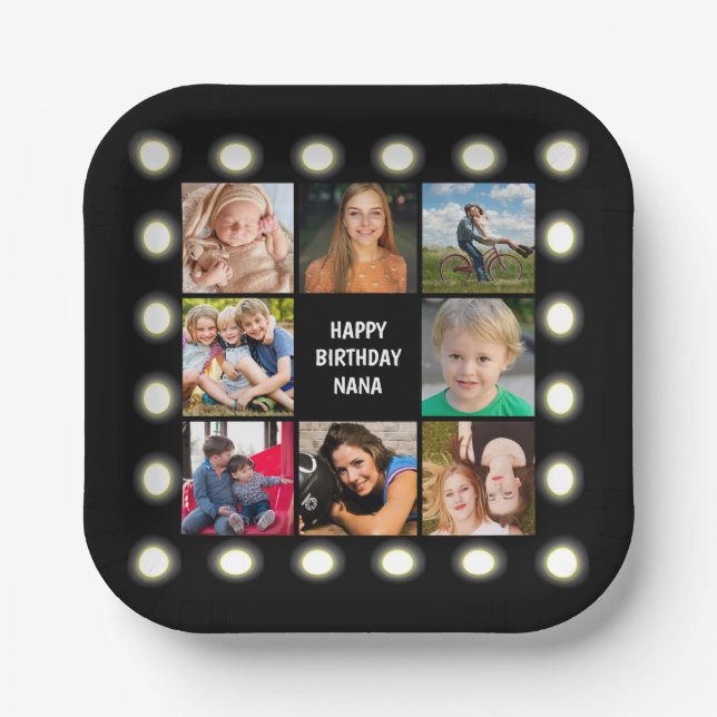 Photo Collage Black and White Custom Paper Plate (Front)