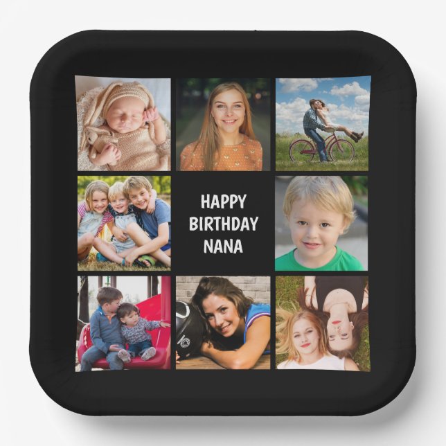 Photo Collage Black and White Custom Paper Plate (Front)