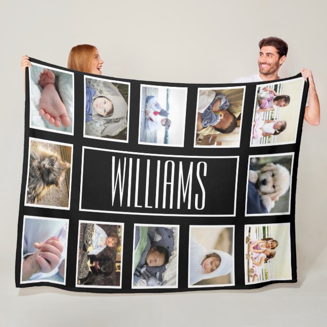 Photo Collage Black And White Designer 12 Photo Fleece Blanket (In Situ)