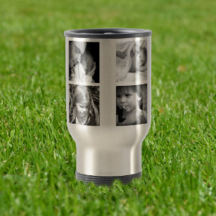 Photo collage, black and white travel mug