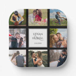 Photo Collage Black and White Wedding Paper Plates