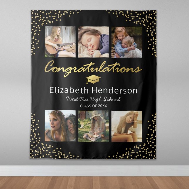 Photo Collage Black Gold Graduation Backdrop (Creator Uploaded)