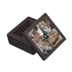 Photo Collage Black Heart Monogram Magnetic Gift Box