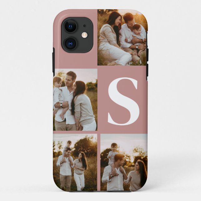 Photo collage black initial monogram I phone case (Back)