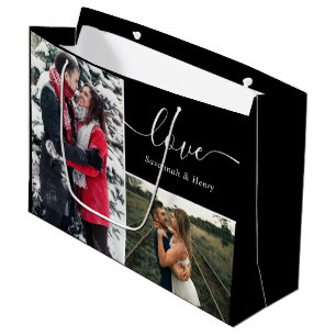 Photo Collage Black Love Script Large Gift Bag