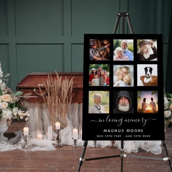 Photo collage black memorial funeral foam board Zazzle