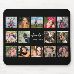 Photo Collage Black Mouse Pad