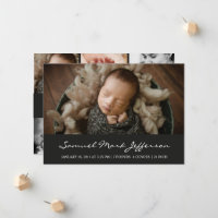 Photo collage black newborn baby boy unisex birth announcement