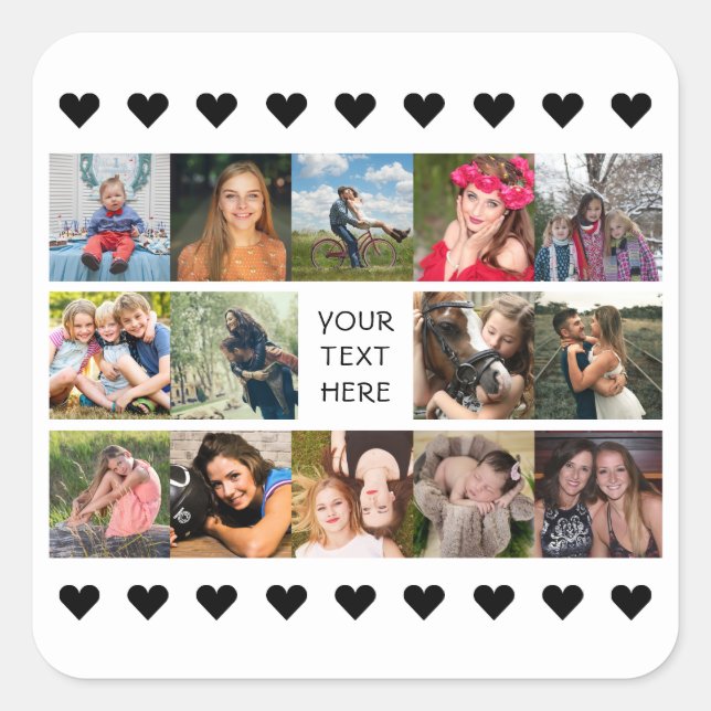 Photo Collage Black Personalized Square Sticker (Front)