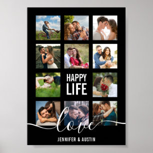 Photo Collage Black Wedding Poster