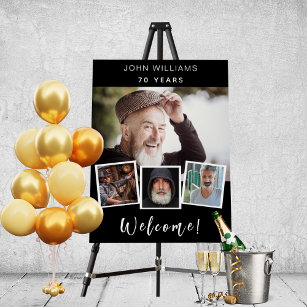 Photo collage black white birthday party welcome foam board