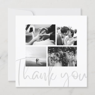 Photo Collage Black White Wedding Thank You Card