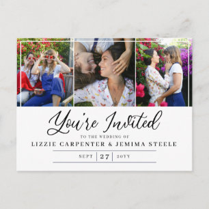 Photo Collage Black You're Invited Budget Wedding Invitation Postcard