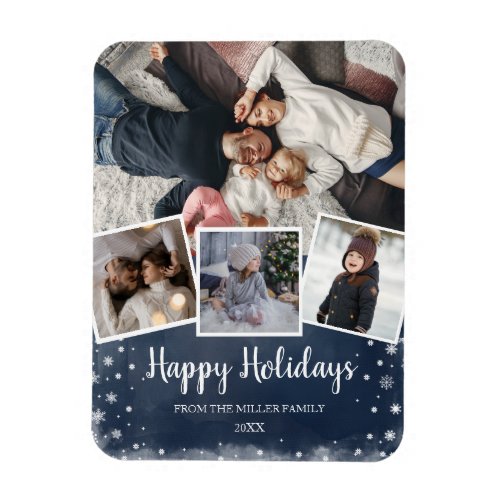 Photo collage blue and snowflakes magnet