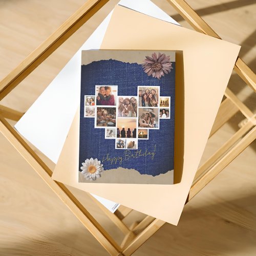 Photo Collage Blue Denim Custom Invitation Card