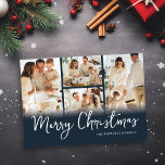 Photo Collage Blue Family Christmas Holiday Card<br><div class="desc">Take the time this year to create a beautiful and personalized family Christmas card. Featuring a classic blue background,  these 4-photo templates allow you to replace the photos with your own special memories and your family name. There is also a message that you can personalize!</div>