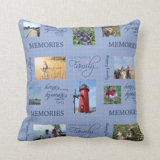 Photo Collage Blue Family Throw Pillow