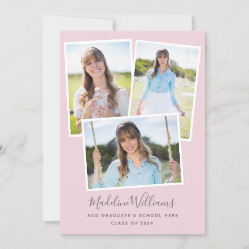 Photo Collage Blush Pink Graduation Party Invitation