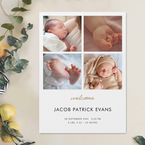 Photo Collage Boy Girl Birth Announcement Magnet