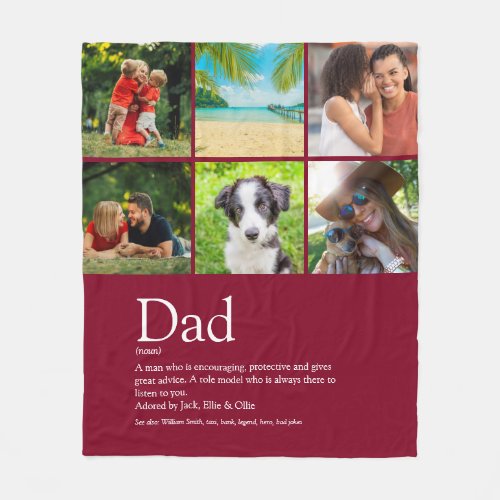 Photo Collage Burgundy Dad Daddy Father Definition Fleece Blanket